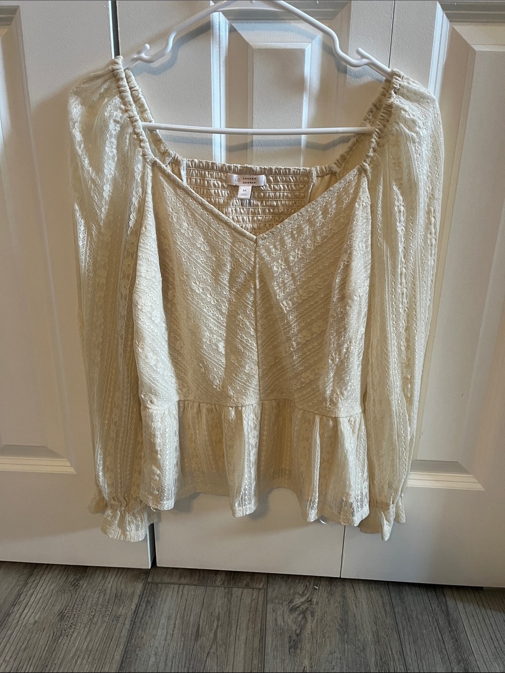 LC Lauren Conrad Cream Peplum Long-Sleeve Blouse